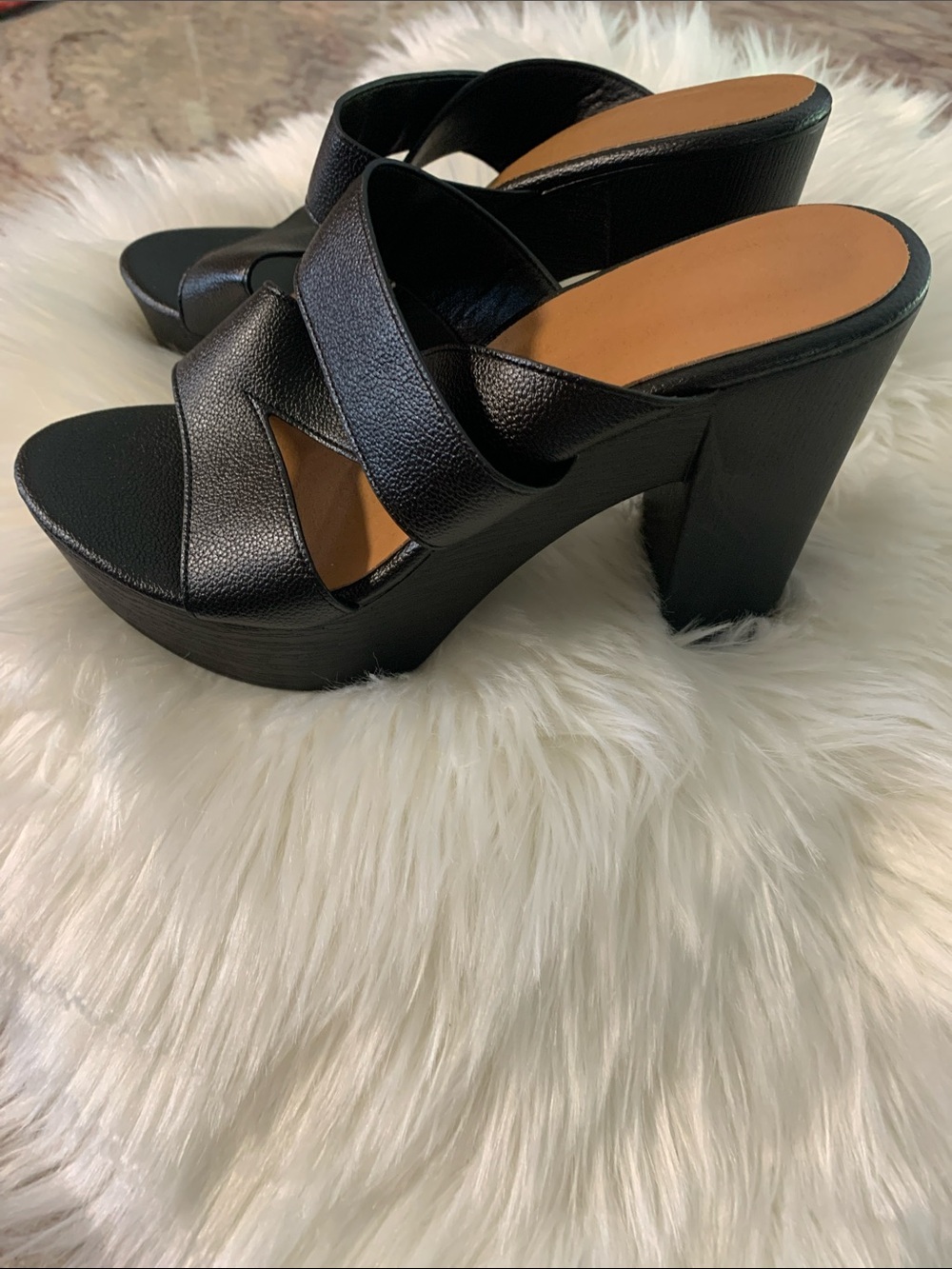 Black Strappy Wedge Slides - Women's Comfort Sandals size 40 NWOT